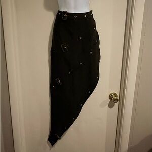 Julia by love J Women’s Medium Elegant Black Maxi Skirt with Buckle Details